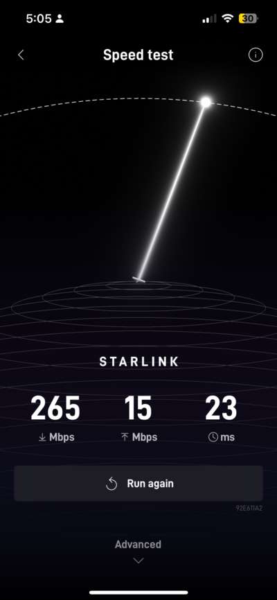 Testing speed of Starlink Mini Service.
