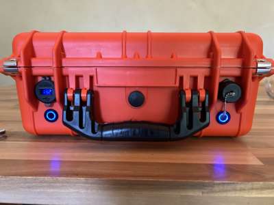 View of the front buttons, charging port, and ethernet port.